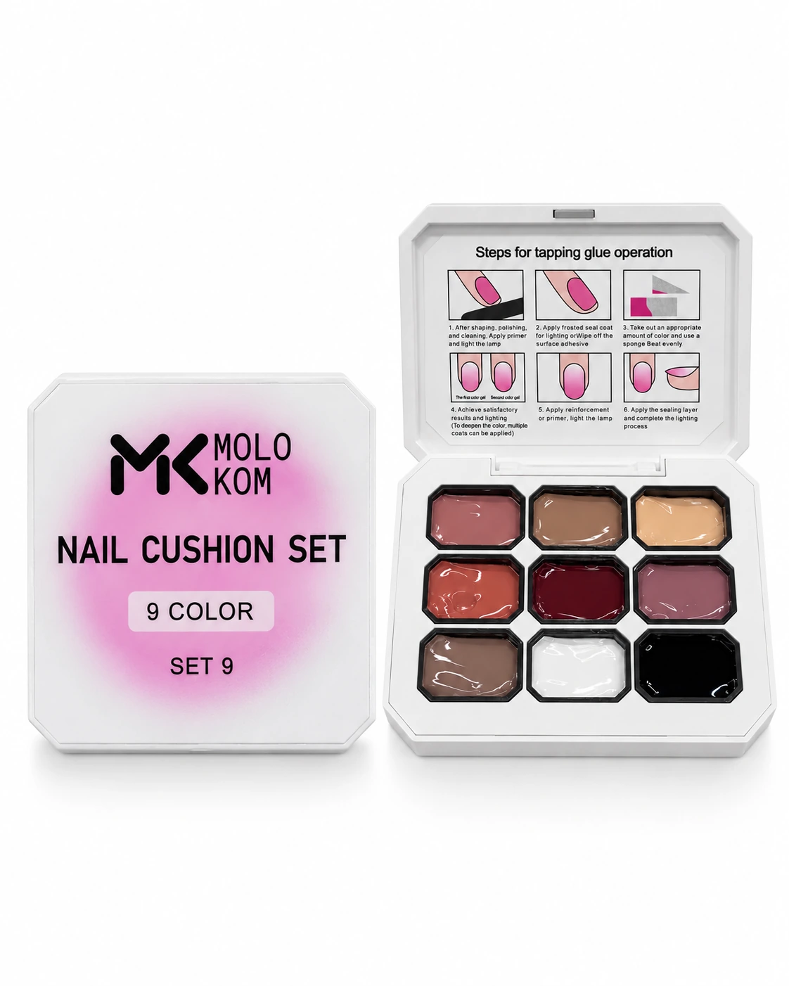 Molokom Nail Cushion Set 9: an open palette with nine colours.